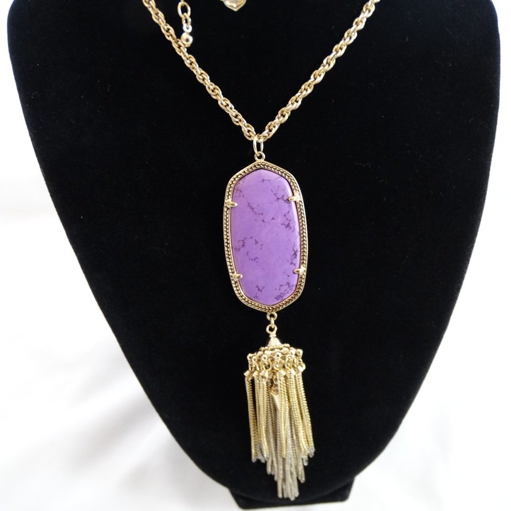 Kendra Scott Rayne Tassel Necklace Long Purple Turquoise Color Stone Pendant